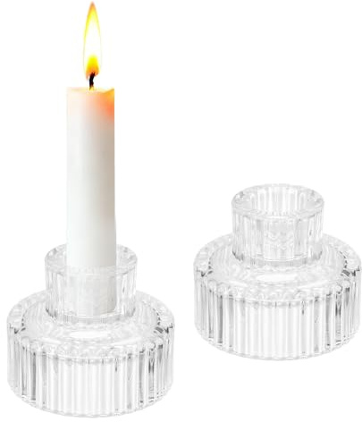 sourcing map 2 portavelas de cristal cónico, 2.1 pulgadas, vintage, acanalado, candelabro pequeño para centros de mesa de boda, fiestas, decoración del hogar, transparente