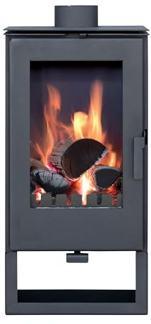 ALAZ K8M stufa a legna da 9 kW, con incendio permanente, altezza 90 cm, 47 x 40 cm, Nero, 150 mm