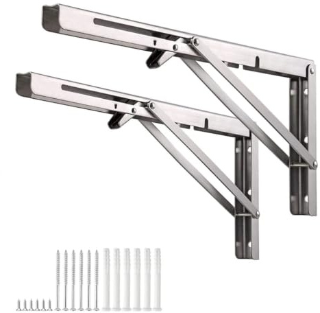 50 cm hopfällbar hylla i rostfritt stål silver, 2 stycken fällbara surfplattor, tung belastning max 100 kg, hopfällbar konsol för väggbord, arbetsbänk, utrymmesbesparing