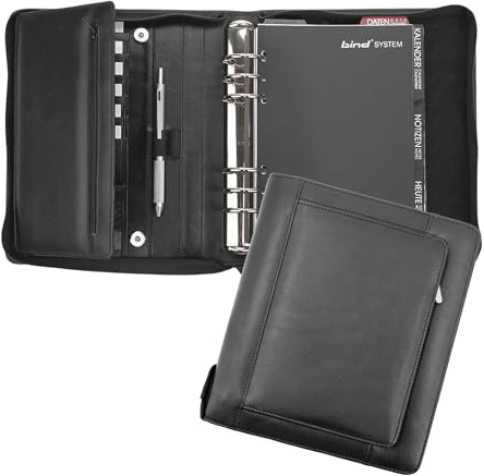 bind Managerplaner A5 ohne Kalender Terminplaner Timer Organizer, Adressenbuch, Ringbucheinlage, Planer, Timer, Nappaleder schwarz T 300-1