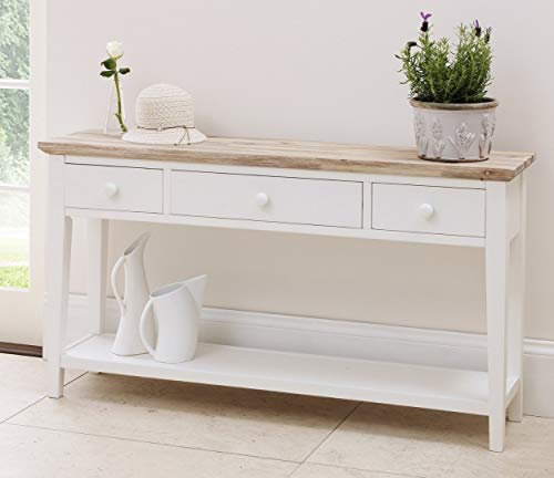 Florence white console table with 3 drawers and shelf