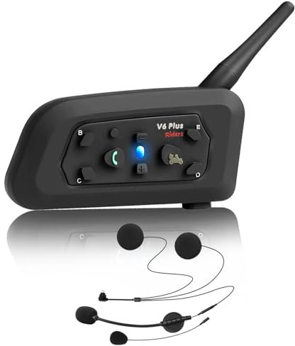 QSPORTPEAK V6 Plus Intercomunicador Casco Moto Bluetooth, Manos Libres Moto 2 Motoristas de 1200m,Puede Realizar hasta 6 Conexiones, 2 Intercomunicadores simultáneos, Auriculares para Motocicleta/ATV