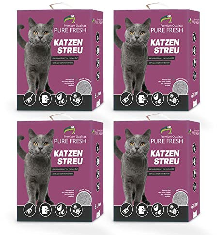 KAHU® Pure Fresh Katzenstreu mit Babypuderduft 6L(4 x 5,2kg) • Klumpstreu für Katzenklo • Naturstreu aus Kalzium Bentonit • Hoch absorbierend & stark klumpend • Bekämpft Gerüche aktiv