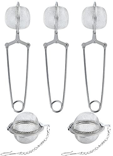 Tea Strainer, 6 Pcs Stainless Steel Mesh Tea Infusers for Loose Tea, Includes 2 Pcs Tea Balls for Loose Tea and 4 Pcs Tea Filter Tongs by MoHern