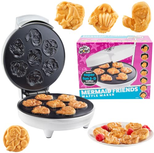 Mermaid Waffle Maker for Summer Fun Breakfast- Create 7 Different Mermaid Shaped Waffles in Minutes - Cool Under the Sea Brunch for Kids & Adults- Electric Nonstick Waffler Iron Ocean Theme w Recipes