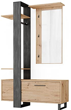 Vicco Armadio da ingresso Porto, Marrone, 120 x 192 cm, dotato di asta appendiabiti e ripiano portascarpe pieghevole