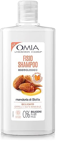 Omia, Fisio Shampoo Eco Bio con Mandorla di Sicilia per Capelli e Cute Sensibile, Formula Delicata, Shampoo per Lavaggi Frequenti, Senza Siliconi e SLES, Flacone da 200 ml