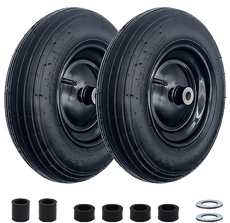 2-Pack 14.5-Inch Wheelbarrow Tire.3.50-8 Pneumatic Tires and wheels with 3- 7 Center Hub and 5/8 Bushings for Wheelbarrow Lawn Mover Replacement.