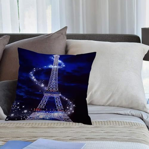 EMCLKS Designs Kissenbezug Männer/Frauen/Jungen/Mädchen Wohnzimmer Schlafzimmer Sofa Stuhl Kissenbezüge,Eiffelturm leuchtet wunderschön,50x50cm