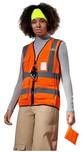 AYKRM Yellow Pink Orange Black Blue Red women hi vis vest with pocket zipper