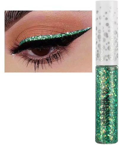 Glitter Green Eyeliner, Metallic Waterproof Glitter Eye liner Coloured Eyeliner, Shimmer Sparkly Long Lasting High Pigmented Quick Dry Liquid Eye Liner Christmas Eye Makeup for Women