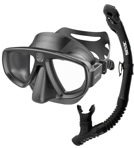 SEAC Set Bis Extreme Dry, Set in Silicone per Immersioni e Snorkeling con Maschera e Snorkel con Sistema Dry Top e Valvola di Spurgo, Nero