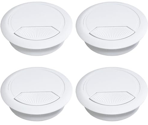 Brslainn 4 Stück Kabeldurchführung Schreibtisch, Kabeldurchlass Bohr-Ø 60 mm Kabeldose, Kabeldurchführung Weiß für Schreibtischplatte und Arbeitsplätze