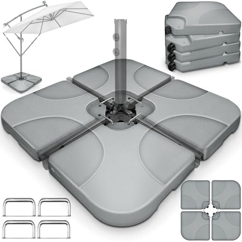 tillvex® Sonnenschirmständer 60 Liter / 80 kg – 4-teilig für Ampelschirm inkl. Metallverbinder | Schirmgewicht befüllbar mit Wasser oder Sand | Schirmständer Ampelschirmständer wetterfest