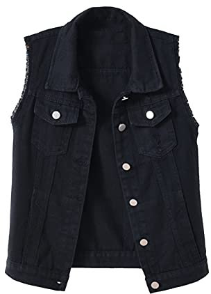 TDEOK Damen Jeansweste Oversize Motorrad Weste Jeans Freizeitweste Sommer Denim Westen Mit Taschen Arbeitsweste Einfarbig Bikerweste Revers Jeansweste Locker Anglerweste Denim-Jacket