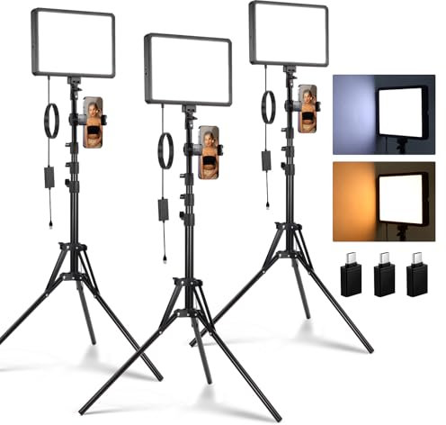NEEWER BÁSICO Paquete de 3 Panel Luz LED Video, Kit Iluminación Estudio con Trípode & Soporte Teléfono para Gabación Fotografía Streaming, 850lx/0,5m, Key Light Regulable Bicolor 2700-6500K, BP300