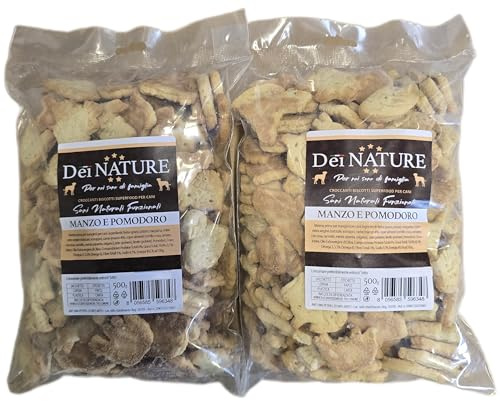 DEI NATURE Galletas para perros de ternera y tomate, 2 paquetes de 500 g, grado humano, superalimento, aperitivos para perros, premio para perros
