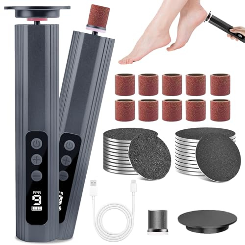 Eliminador de callos eléctrico 2 en 1 | Juego de pedicura para cuidado de pies, con 9 niveles de velocidad ajustables + discos reemplazables, ideal para pies secos/duros, uso doméstico