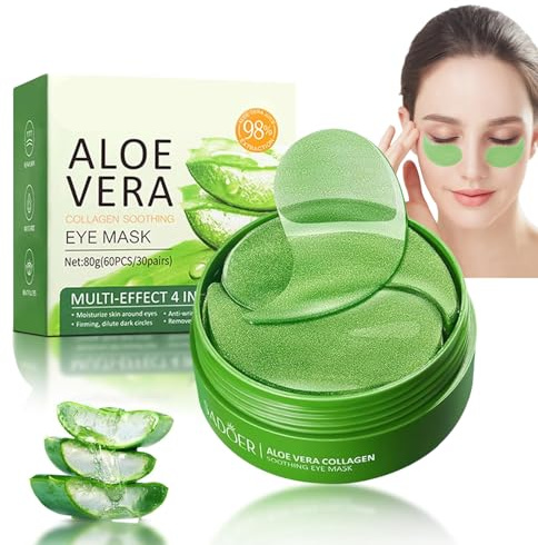 60 Stück Aloe Vera Augenpads Gegen Augenringe - Beruhigende Eye Pads - Augenpads Gegen Falten,Schwellungen und Tränensäcke - Augen Pads Hyaluron mit Aloe Vera Extrakt & Kollagen - Kühlmaske Augen