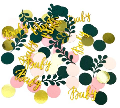 YAPKOLV 100 pezzi decorazione tavolo compleanno rosa-oro, confetti «baby», foglie a pois da spargere