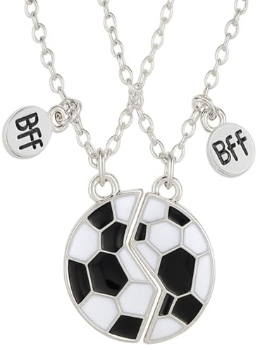 QhgPnt Football Gifts For Boys Girls, 2 Pack Silver Football Necklaces, Friendship Necklace for 2, Gifts for Soccer Players Sports Fans, Birthday Graduation Matching Accessories