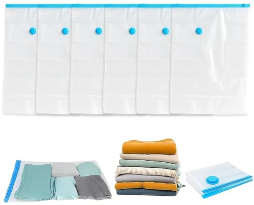 6 Pack Small Vacuum Bags for Travel, Vacuum Storage Bags for Clothes, Space Saving Vacuum Pack Bags for Seasonal Storage, Dormitory and Moving, Vacuum Pack Bags for Clothes