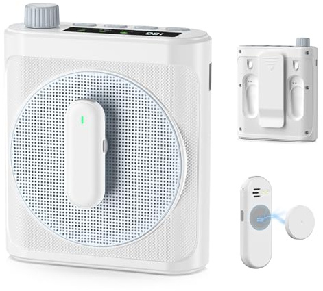 Porwke Voice Amplifier Wireless Microphone, 2 Wireless Lavalier Microphone, Integrated Design with Built-in Rechargeable Microphone Compartment, All-day Battery, DSP Noise Reduction, Portable & Light