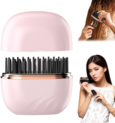 Mini peigne lisseur sans fil, Fer à Lisser Ionique et Brosse à Cheveux 2 en 1, Brosse Lissante pour Cheveux, Brosse lissante rechargeable avec 3 températures réglables pour femmes, voyage (Rose)