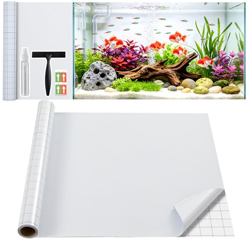 Lifetree White Blackout Fish Tank Background, Static Cling, 90x200cm | No glue blackout film for fish tank and aquarium. Includes install kit. Grid lines for easy trim. Removable, reusable.