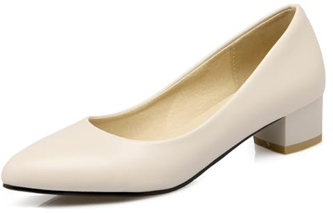 Qynthra Zapatos de Oficina Profesionales Punta Afilada Tacón de Bloque Slip On Pumps de Trabajo Cómodos Tacón Medio Calzado de Vestir de Negocios Trabajo de Oficina Todo el Día,Beige,40 EU