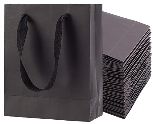 nbeads 25 sacchetti per la spesa in carta nera, sacchetti regalo rettangolari con manici per le celebrazioni di matrimonio e festa di compleanno, 16 x 13 x 6 cm
