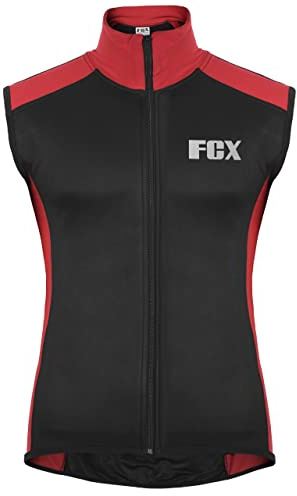 FCX Cycling Gilet Men's - Lightweight, Breathable, Reflective Logo Windproof Cycling, Running, Body Building, Bike Vest Sleeveless Jacket (Black-Red, Large)