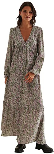 NA-KD Robe Longue décontractée à Volants pour Femme, Fleurs Roses, 36