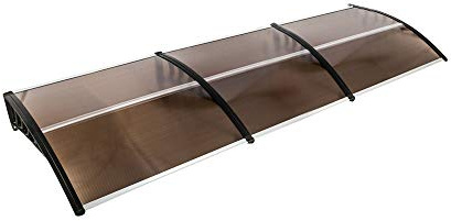 Outvita Window Awning Door Canopy 117x35.4, Polycarbonate Cover Front Door Outdoor Patio Awning Canopy UV Rain Snow Sunlight Protection Hollow Sheet, Brown Board & Black Bracket