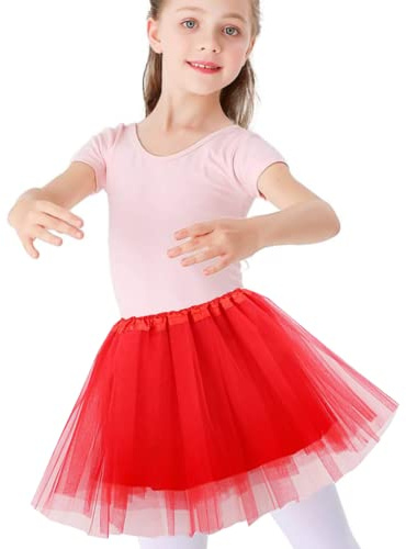 Tutu Skirts for Girls Layered Tulle Ballet Skirt Puffy Princess Fairy Dress for Daily Wear Dance Performance Christmas Halloween New Year Birthday Theme Party Costume for Girls 2-9 Years (red)