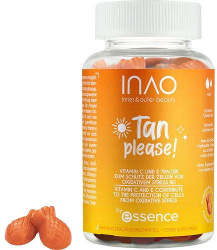 essence INAO Inner and Outer beauty Tan Please! | Nahrungsergänzungsmittel | Vegane Gummibärchen | Vitamin A, E & C | Beta-Carotin | 60 Stück