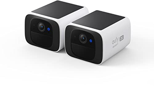 eufy Security SoloCam S220 2-Cam Pack, Solar Security Camera, Wireless Outdoor Camera, Continuous Power, 2K Resolution, Wireless, 2.4 GHz Wi-Fi, No Monthly Fee, HomeBase 3 Compatible