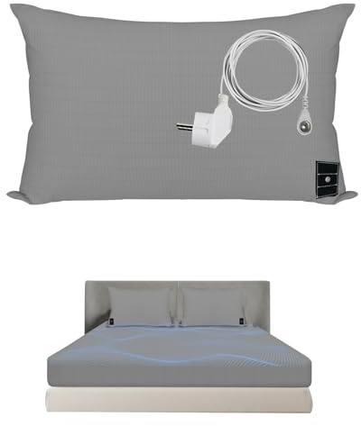 HUNAIGEE Federa per cuscino di messa a terra, 51 x 76 cm, conduttiva con cavo di messa a terra UE per un sonno migliore grigio