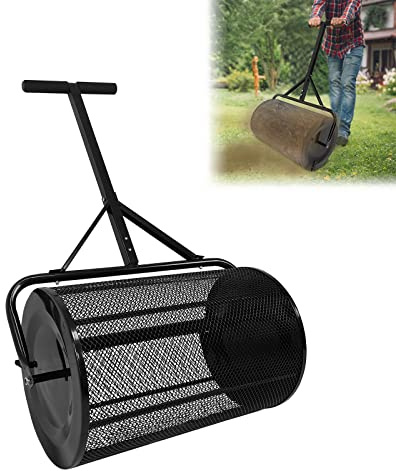 LARS360 Spargitore per compost, 65 x 40 cm, spargitore per muschio di torba, spandiconcime con manico in spugna, spargitore da giardino per prato e giardino (nero)