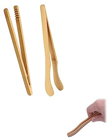 2 Pcs Designer Wooden Kitchen Tongs - Warming Utensils with Ergonomic Handles for Baking, Grilling and Food Handling (7 Inch Craft)