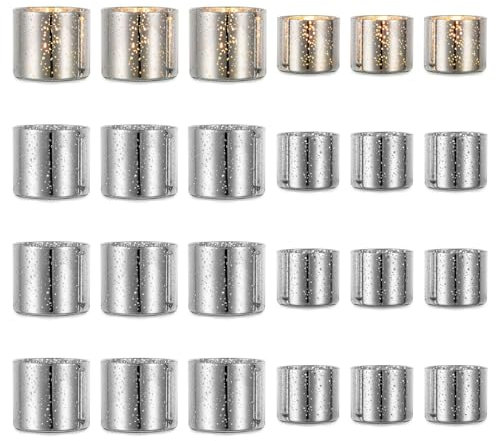 Romadedi Teelichthalter Glas Silber Teelichtgläser - 24Pcs Votivkerzenhalter für Teelichter Schwimmkerzen für Hochzeit Party Weihnachten Tischdeko Wohnzimmer Deko，S+L