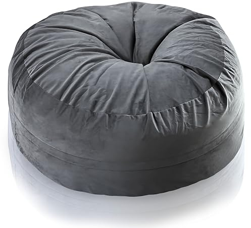 Aiire Fodera Pouf Velluto Gigante - 150x65 cm Puffo per Sedersi Morbido - Puff Poltrona a Sacco XXL o Bean Bag senza Imbottitura per Decorazione della Camera da Letto - Pouffe da salotto Grigio