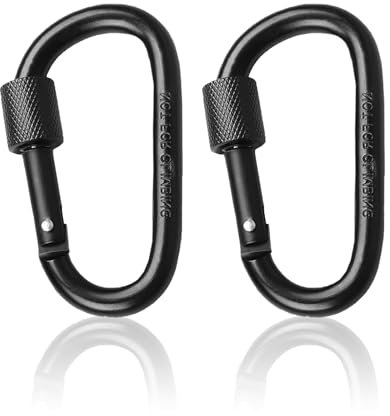 2 Stück Karabiner mit Schraubverschluss, Schwarz Schlüsselanhänger Karabinerhaken Aluminium Schraubkarabiner Karabiner Haken D-Clip für Hundeleine, Geschirr, Camping, Aluminiumlegierung D-Typ