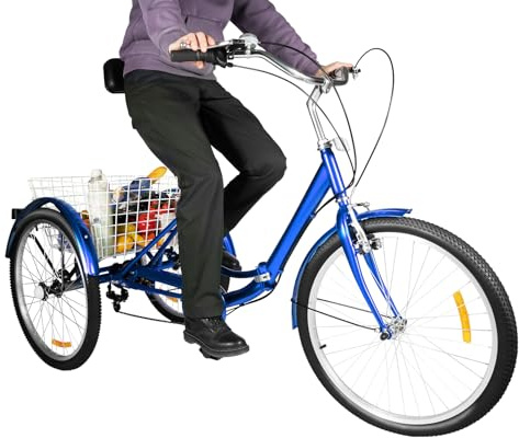 SICHENSH 24 tums trehjuling för vuxna, 3 hjul vuxen cykel vuxencykel med 7 växlar justerbar, vikbar trehjuling, höjd justerbar vikbar trehjuling, äldre trehjuling vikbar
