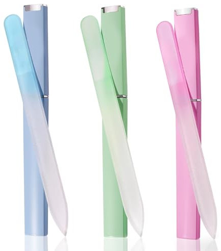 AOOTUERL Lima per unghie in vetro, confezione da 3 lime per unghie in vetro inciso su entrambi i lati, lime per unghie in vetro con custodia, set regalo per manicure e pedicure