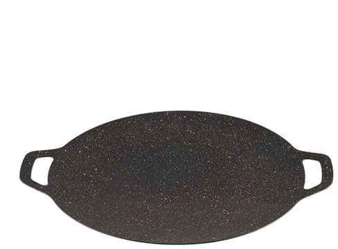 Sartén para Parrilla Coreana, 28/34/38cm Parrilla para Barbacoa con Doble Asa, Placa para Barbacoa Coreana, Sartén R-edondo Antiadherente para Estufa de Exterior Interior Hogar Camping