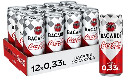 Bacardí Coca-Cola - alkoholhaltiges Mixgetränk (10% Vol) mit perfekter Mischung aus Bacardí Rum und erfrischender Coca-Cola - in stylischen Einweg Dosen (12 x 330ml)