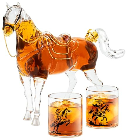 Kollea Birthday Gifts for Men Dad, Horse Whiskey Decanter Set with 2 Cowboy Glasses, Liquor Dispenser for Home Bar, Alcohol Gift for Him Boyfriend, Husband, Father, Brother, Bourbon Vodka, Anniversary