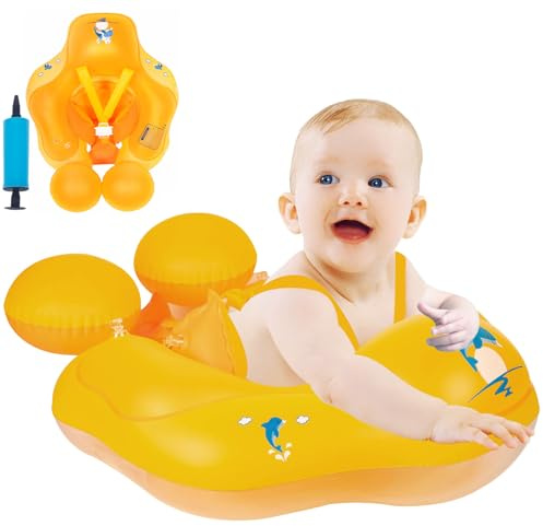 Inflatable Baby Swimming Float 0-6 Months Baby Pool Float 6-12 Months Infant Toddler Swimming Float Newborn Baby Swim Float Swimming Ring for Baby 6-12-36 (Orange, S (3-12 Months))