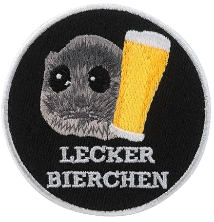Urbanski Patch – mit Klett oder zum Aufbügeln – Lecker Bierchen Hamster mit Bier 7,4 x 7,4 cm | Aufnäher Bügelbild Klettpatch (zum Aufbügeln)